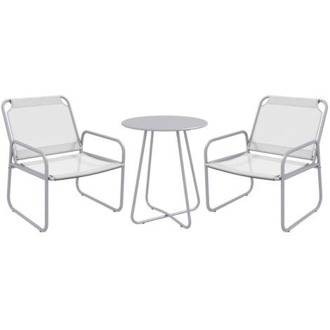 Ensemble Bistro 3 pièces gris clair (table+2 chaises) en maille pour balcon, terrasse ou patio. Salon de jardin extérieur 63x57x82cm (1/5)