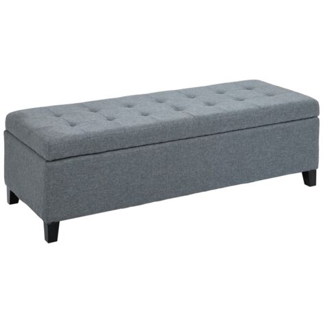 Banc de rangement avec couvercle rembourré aspect lin - Salon et chambre - Gris - Idéal rangement et assise 125x49x41,5cm (1/5)
