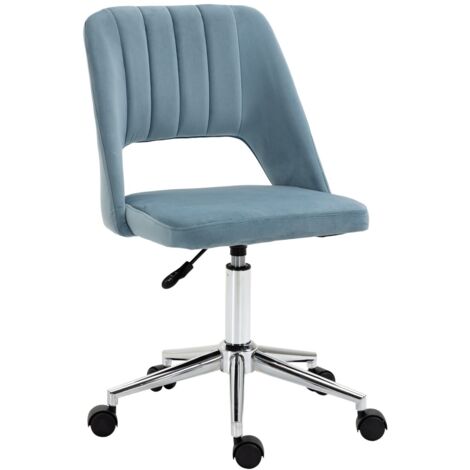 Fauteuil pivotant bureau velours bleu ergonomique - Réglable en hauteur, pour salon et bureau, confort optimal 49x60x79-91cm (1/5)