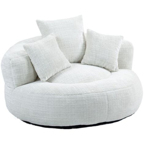 Pouf fauteuil dossier haut 3 coussins, confort durable intérieur/extérieur, pour adultes/enfants (chenille beige) 108x108x52cm