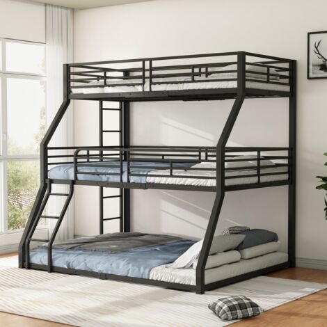 Lits superposés triple en métal 90/120/140x200 cm (noir), pour enfants et adultes. Structure fer robuste (Sans matelas) (1/5)