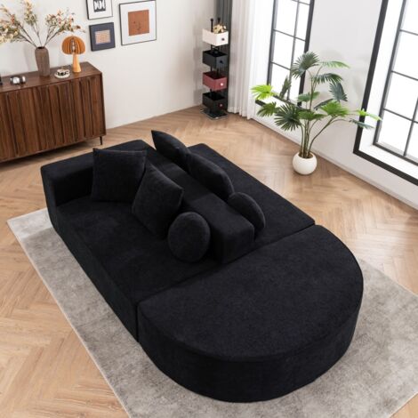 Canapé Nuage modulaire pré-assemblé, tissu chenille doux, confort ultime sans montage pour salon/chambre (263x171x40cm) - Noir (1/5)