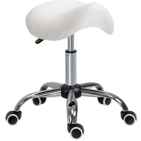 Tabouret de bureau pivotant-réglable-roulant-stable-avec appuie-pieds-selle rembourrée-blanc-53x52x49-61cm (1/5)