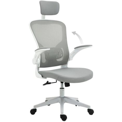 Chaise de bureau ergonomique Vinsetto-avec appui-tête et fonction bascule-réglable en hauteur-gris-65x64x114-122cm (1/5)