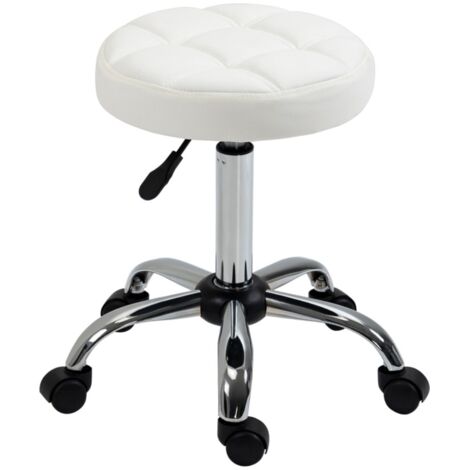 Tabouret de bureau réglable-pivotant-roulant-similicuir blanc-35,5x35,5x51-67cm (1/5)