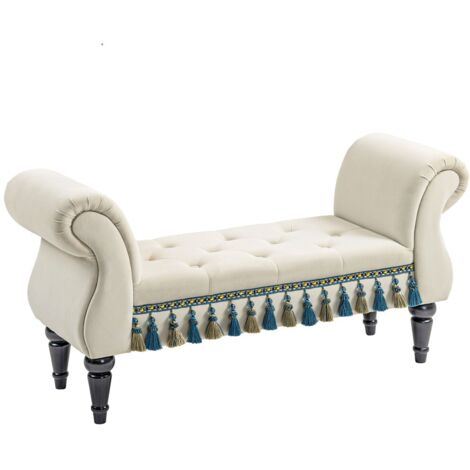 Banc de table rembourré-vintage-accoudoirs-velours-pieds bois-portée 150kg-117x40x58cm (1/5)