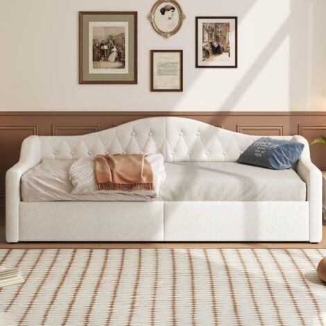 Lit canapé simple-LED intégré-Rangement incorporé-Rembourré-Beige-213,5x98x69cm-Sans Matelas (1/5)