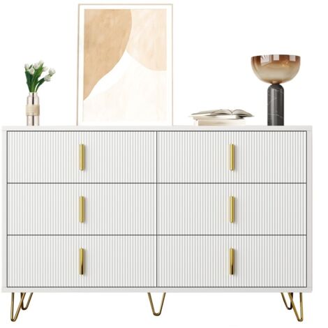 Commode élégante-Blanc-Design-Moderne-Grande-Capacité-Poignées-Dorées-120x40x77cm (1/5)