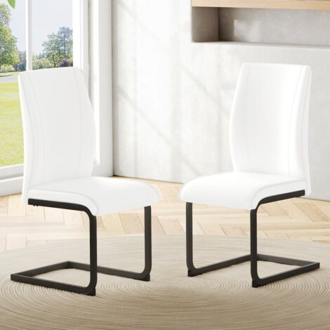 Ensemble 2 chaises similicuir blanc et métal noir - Design ergonomique et esthétique - Confort moderne salle à manger 43x44,5x99cm (1/5)