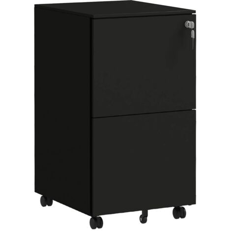 Caisson-roulettes-armoire-dossiers-noir-2-tiroirs-verrouillables-bureau-télétravail-37x43,5x67,5cm (1/5)