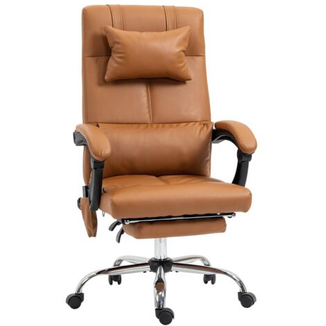 Chaise de bureau-massage-chauffage lombaire-6 points-5 modes-simili cuir brun-120kg-66x67x115-123cm (1/5)