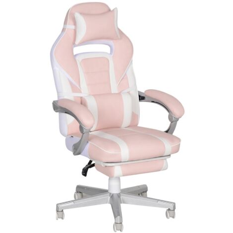 Chaise gaming avec repose-pieds-dossier inclinable-coussins tête et lombaire-similicuir-120kg-rose-63x63x115,5-123cm (1/5)