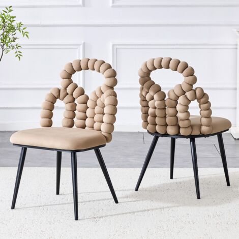 Chaises de salle à manger en velours Chameau (lot de 2) dossiers chaînette, pieds métal or - salon, vestiaire - design polyvalent 48x50x86cm (1/5)