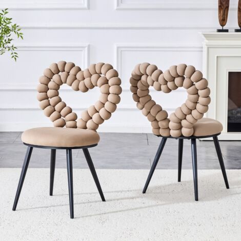 Lot de 2 chaises velours camel avec dossier triangulaire et pieds métal noir - Design moderne pour salle à manger ou salon 44x54x81cm (1/5)