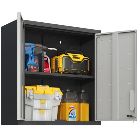 Armoire murale métallique 74,98x30x77cm avec serrure et étagère - Robuste, sans formaldéhyde, idéale garage, atelier et bureau - Noir + Gris
