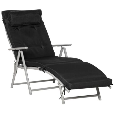 Transat & chilienne pliable-7 positions-résistant intempéries-coussin textile polyester-métal-137x63,5x100,5cm (1/5)
