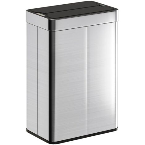 Poubelle automatique-55L-Couvercle papillon-Acier inoxydable-Ouverture par capteur-Coloris argent-41x26,5x59cm (1/5)