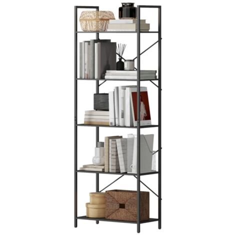 Bibliothèque-Étagère-5-Niveaux-Cadre-Métal-Industriel-Rangement-Salon-Bureau-Noir-60x30x170,5cm (1/5)
