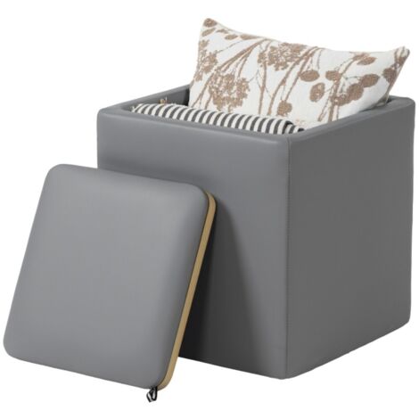 Pouf-ottoman-carré-avec-rangement-polyvalent-tabouret-couvercle-similicuir-gris-40x40x40cm (1/5)