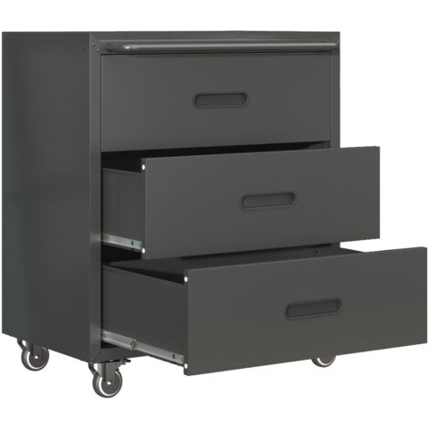 Chariot atelier métallique 3 tiroirs noir/gris 75x42x88cm à roulettes - armoire outils garage et maison, haute qualité