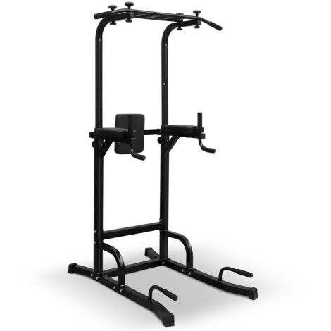 Barre de traction et dips - Station complète pour entraînement à domicile - Gain de place - Idéale muscu maison 114x122x154-207cm - Noir (1/5)