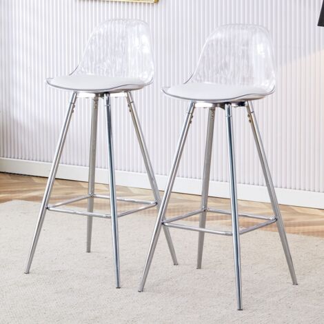 Tabouret de bar-transparent-2chaises-structure métal argenté-dossier translucide-38x33x96,5cm (1/5)