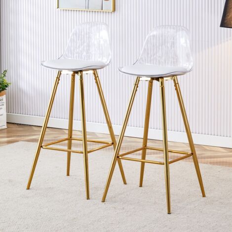 Tabouret de bar 2pcs-dossier transparent-structure or-chaise haute-café/salon/comptoir-38x33x96,5cm (1/5)