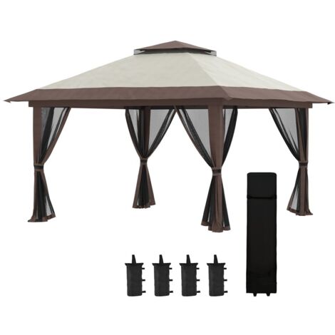 Tonnelle et pergola pliante-4x4m-Toit double beige-Protection UV-Rideaux moustiquaires-Hauteur réglable 392x392x283cm (1/5)