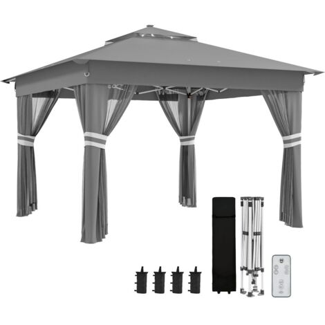 Barnum et tente de réception pliant-avec LED intégrée-Double toit-Toile filet-sac d’eau-sac de transport-336x336x250-270cm (1/5)