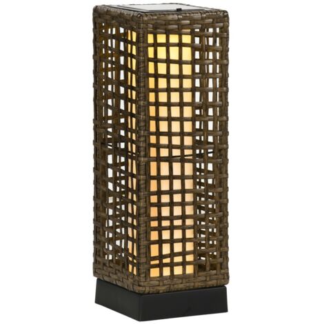 Lampadaire d'extérieur solaire en rotin-LED capteur lumière-étanche-pour terrasse-jardin-15,5x15,5x46cm
