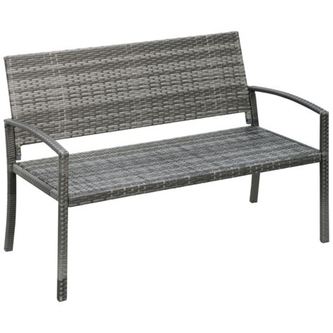 Banc de Jardin 2 Places Style Rotin - Structure Acier Renforcé, Charge Max 320kg - Pour Terrasse Balcon Parc - Gris 122x60x85cm (1/5)