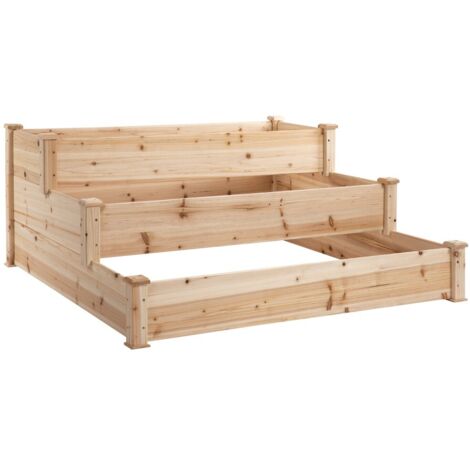 Potager sur pied-3 niveaux de plantes-lits d'herbes-escalier fleuri-bois naturel-120x120x56cm (1/5)