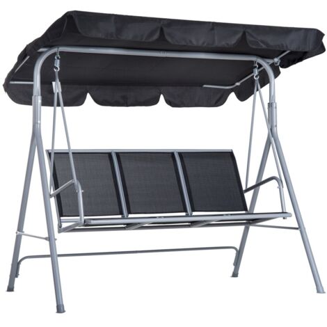 Balançoire de jardin 3 places élégante avec toit-cadre métal gris argenté pour terrasse-jardin 171x108x154cm (1/5)