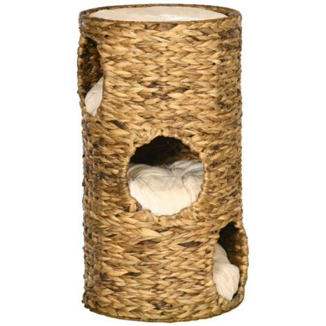 Arbre à chat grotte 3-niveaux 3-entrées-design bohème-coussin inclus 40x40x73cm (1/5)