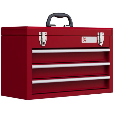 Caisse à outils-Rouge-3 Tiroirs-Compartment Supérieur-Poignée-Serrure-51x22x32cm (1/5)