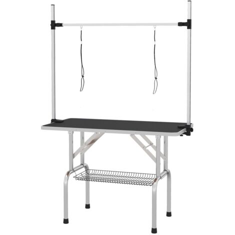 Table de toilettage pour chien ajustable et pliable avec panier - 107x60x170 cm - Noire - Toilettage, parage, hygiène (1/5)