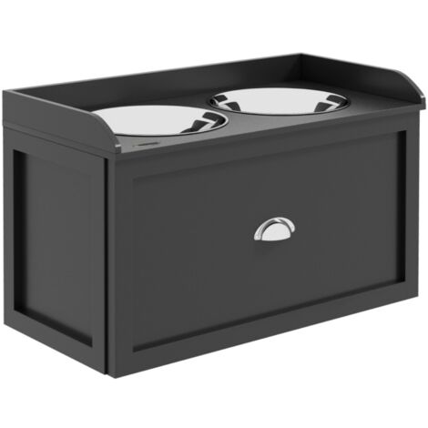Gamelle pour chat-2 bacs 2L en acier-Grande gamelle avec tiroir-Noir et argent-60x30x36cm (1/5)