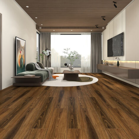 Parquet PVC clipsable SPC 0.5mm sup., design massif, compatible chauffage au sol, surface 2.554m² - 112x22,8x0,5cm - Marron