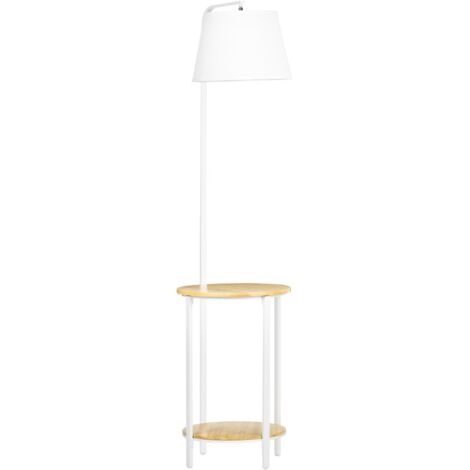 Lampadaire d'intérieur 39,5x39,5x162 cm avec 2 étagères, abat-jour lin, métal blanc, 40W - Éclairage salon & chambre (1/5)