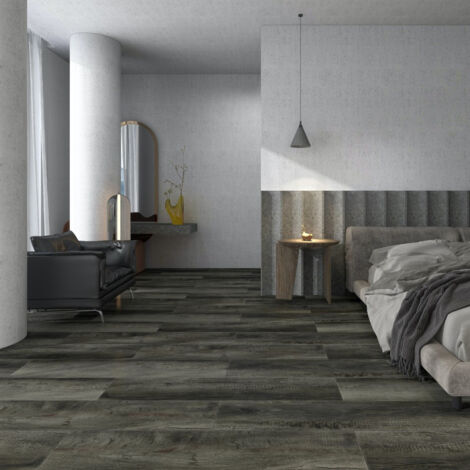 Parquet PVC clipsable SPC 0.5mm sup., design massif, compatible chauffage au sol, surface 2.554m² - 112x22,8x0,5cm - Noir