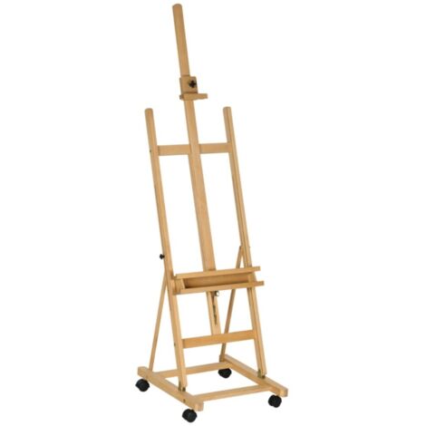 Tréteau-chevalet-artiste-réglable-hauteur-4-roulettes-finition-naturel-noir-50,5x53x178-238cm (1/5)