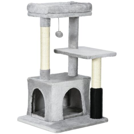 Arbre à chat avec litière et couchage-lavable-Jouet intégré-Couleur gris clair-48x48x85cm (1/5)