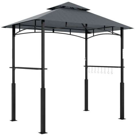 Kiosque de jardin avec double-toit étanche et ignifuge-LED et étagères incluses-Protection UV-Gris-243x148x248cm