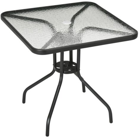 Table de jardin métal amovible résistant intempéries-trou parasol-surface antidérapante-pour terrasse balcon noir-76x76x72cm (1/5)