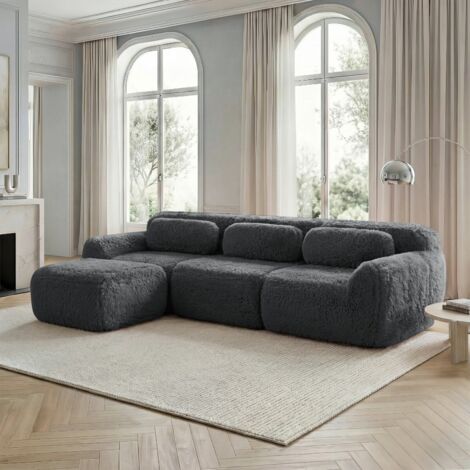 Canapé d'angle modulable profond , tissu moelleux, livré monté, base antidérapante, idéal salon chambre 291x179x73cm - gris