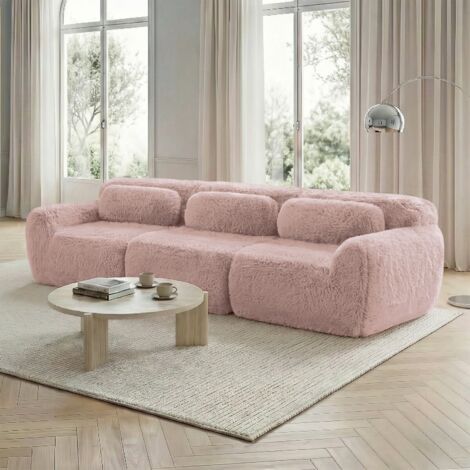 Canapé 3 places profond modulable , tissu peluche haut de gamme, livré monté, base antidérapante, idéal salon 291x104x73cm - rose