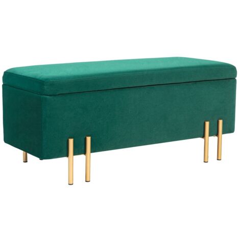 Banc de table-Avec rangement et coffre-Rembourré-Tissu vert-Cadre métal et bois-100x40x42cm (1/5)