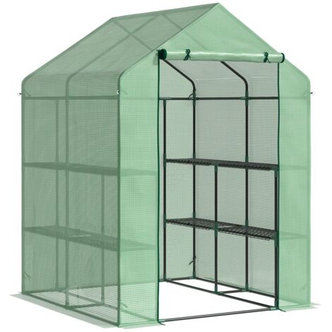 Serre tunnel polyéthylène porte d'entretien-8 étagères pour tomates-acier renforcé-vert-143x138x190cm (1/5)