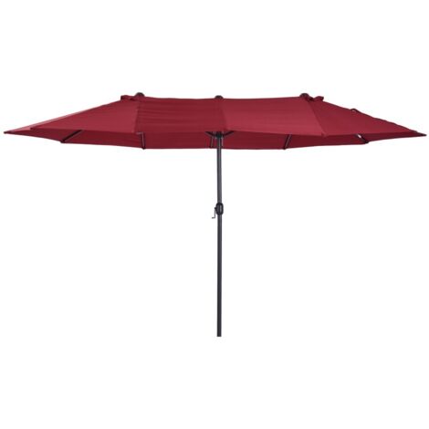Parasol droit-Marché-Terrasse double-Oval-Rouge bordeaux-Manivelle-455x265x238cm-Assise sans fond (1/5)