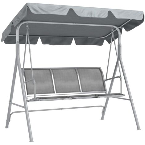 Balancelle de jardin 3 places avec toit-Métal gris argenté-Convertible chaise longue-Design moderne-171x108x154cm